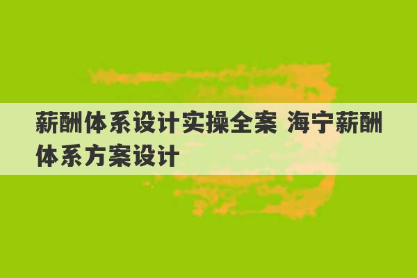 薪酬体系设计实操全案 海宁薪酬体系方案设计