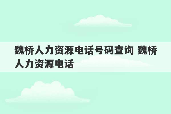 魏桥人力资源电话号码查询 魏桥人力资源电话