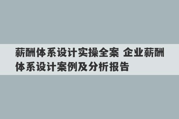 薪酬体系设计实操全案 企业薪酬体系设计案例及分析报告