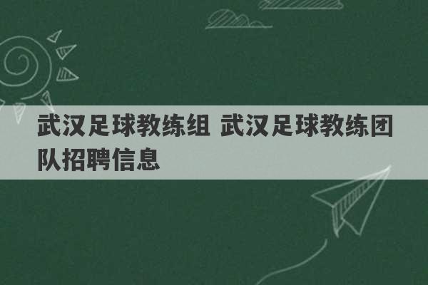 武汉足球教练组 武汉足球教练团队招聘信息