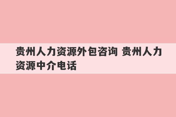 贵州人力资源外包咨询 贵州人力资源中介电话