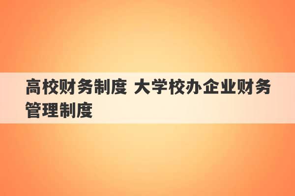 高校财务制度 大学校办企业财务管理制度