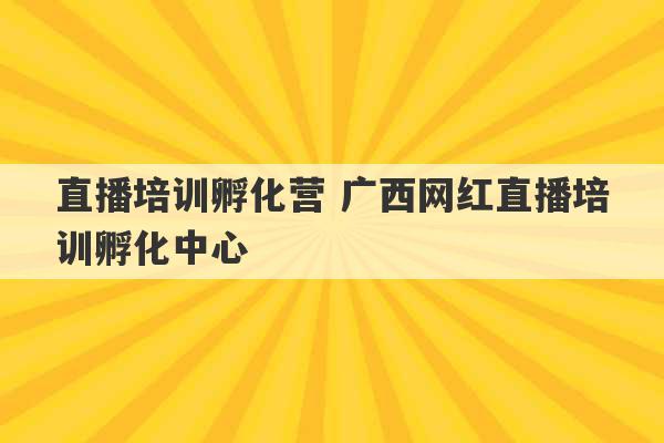 直播培训孵化营 广西网红直播培训孵化中心