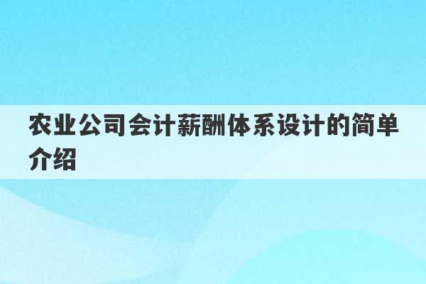 农业公司会计薪酬体系设计的简单介绍