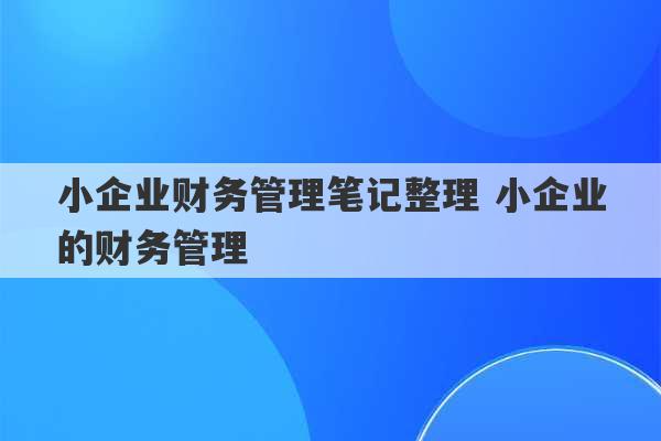 小企业财务管理笔记整理 小企业的财务管理