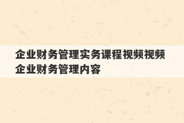 企业财务管理实务课程视频视频 企业财务管理内容