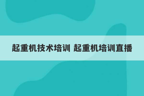 起重机技术培训 起重机培训直播