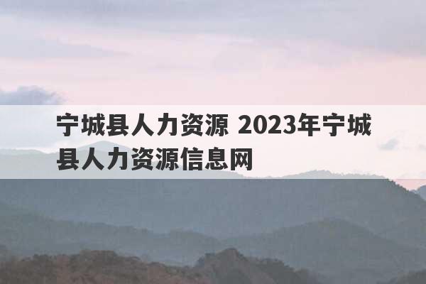 宁城县人力资源 2023年宁城县人力资源信息网