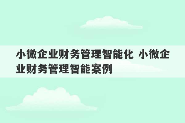 小微企业财务管理智能化 小微企业财务管理智能案例