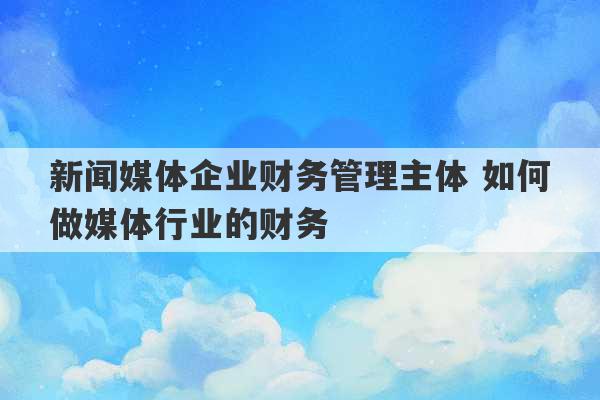 新闻媒体企业财务管理主体 如何做媒体行业的财务