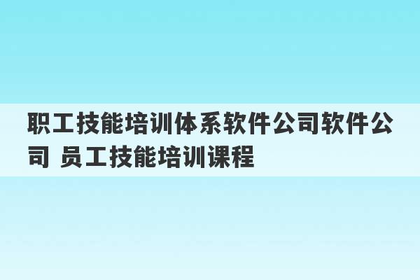 职工技能培训体系软件公司软件公司 员工技能培训课程