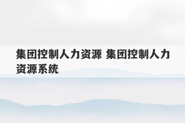 集团控制人力资源 集团控制人力资源系统