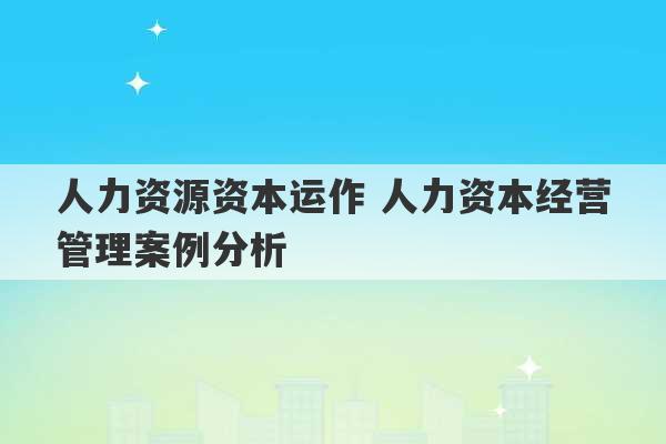 人力资源资本运作 人力资本经营管理案例分析