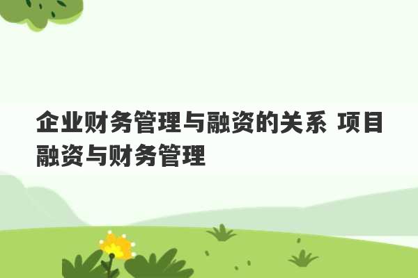 企业财务管理与融资的关系 项目融资与财务管理