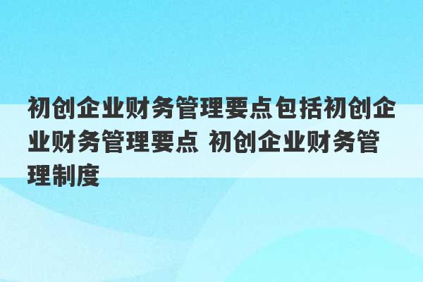 初创企业财务管理要点包括初创企业财务管理要点 初创企业财务管理制度