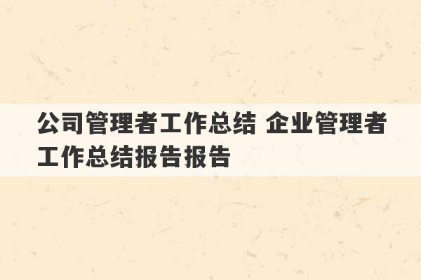 公司管理者工作总结 企业管理者工作总结报告报告