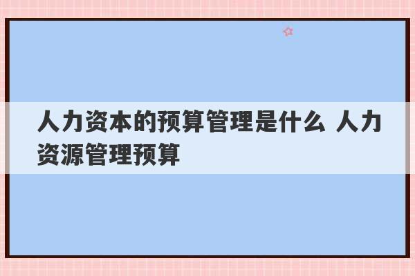 人力资本的预算管理是什么 人力资源管理预算