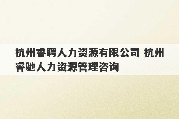 杭州睿聘人力资源有限公司 杭州睿驰人力资源管理咨询