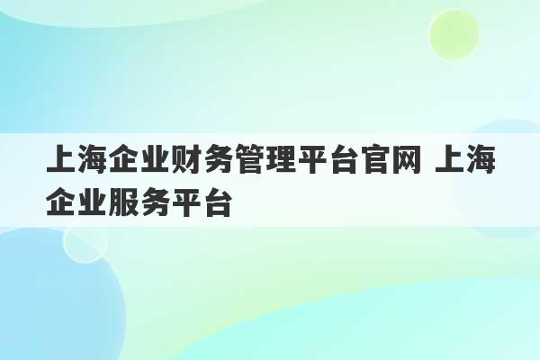 上海企业财务管理平台官网 上海企业服务平台