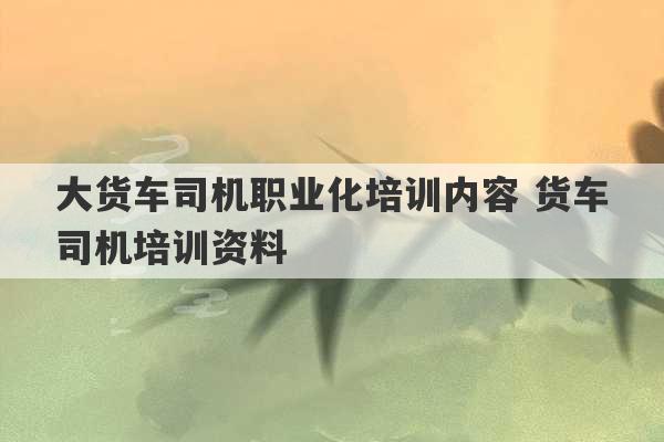 大货车司机职业化培训内容 货车司机培训资料