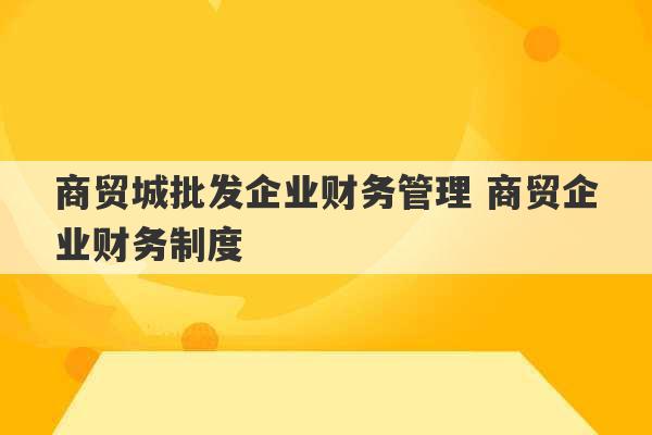 商贸城批发企业财务管理 商贸企业财务制度