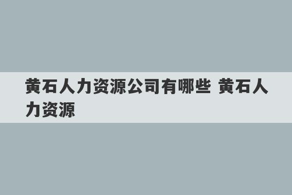 黄石人力资源公司有哪些 黄石人力资源