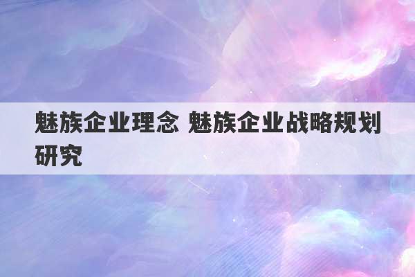 魅族企业理念 魅族企业战略规划研究