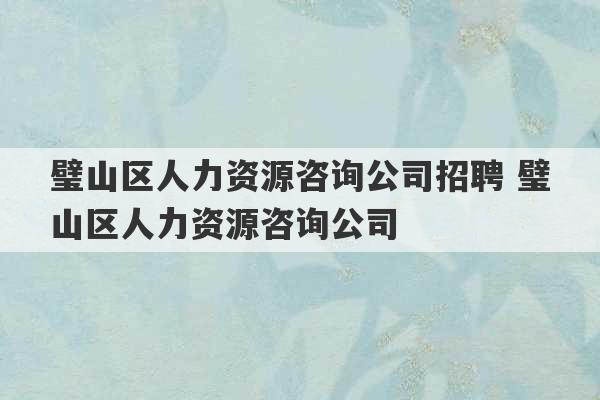 璧山区人力资源咨询公司招聘 璧山区人力资源咨询公司