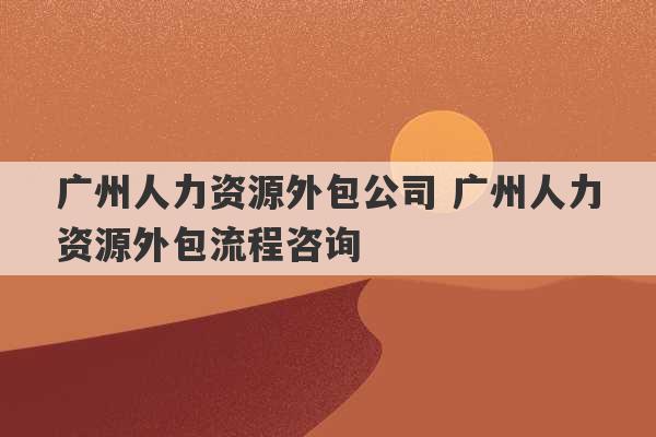 广州人力资源外包公司 广州人力资源外包流程咨询