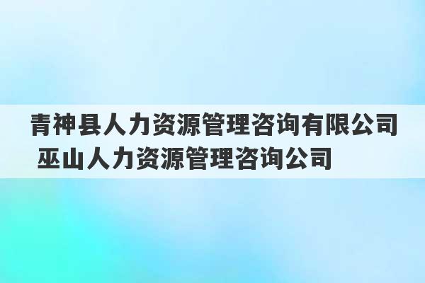 青神县人力资源管理咨询有限公司 巫山人力资源管理咨询公司