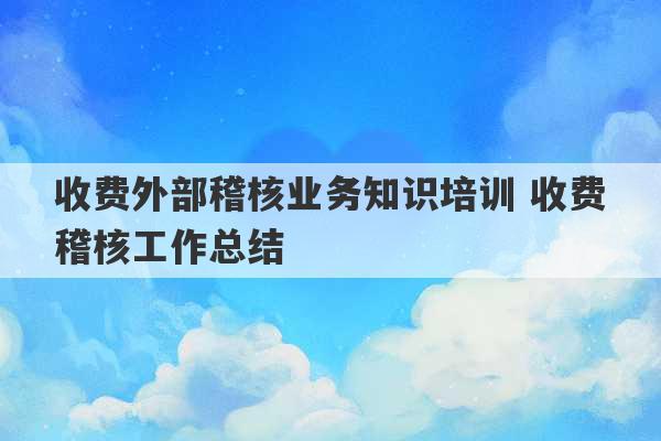 收费外部稽核业务知识培训 收费稽核工作总结