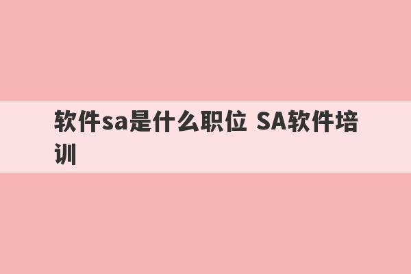 软件sa是什么职位 SA软件培训