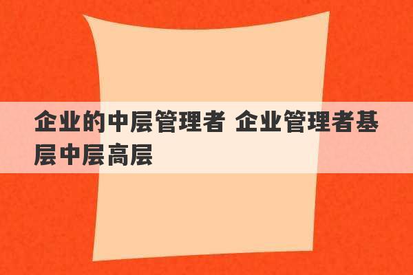 企业的中层管理者 企业管理者基层中层高层