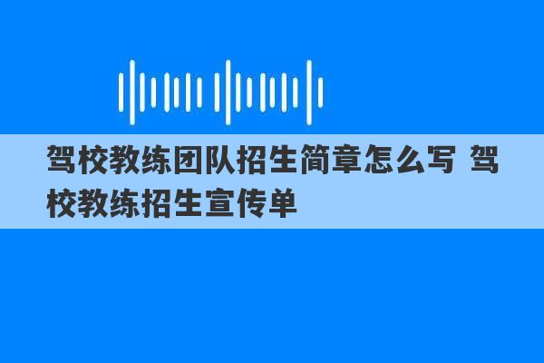 驾校教练团队招生简章怎么写 驾校教练招生宣传单