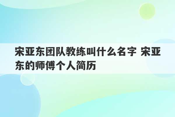 宋亚东团队教练叫什么名字 宋亚东的师傅个人简历