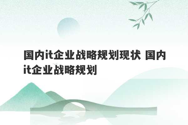 国内it企业战略规划现状 国内it企业战略规划