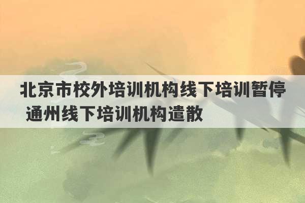 北京市校外培训机构线下培训暂停 通州线下培训机构遣散