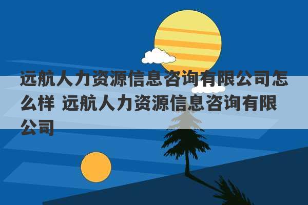 远航人力资源信息咨询有限公司怎么样 远航人力资源信息咨询有限公司