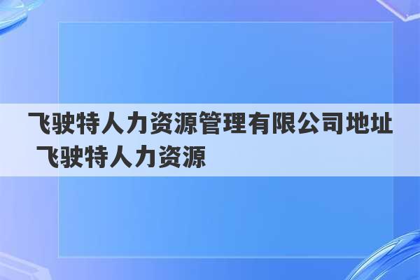 飞驶特人力资源管理有限公司地址 飞驶特人力资源