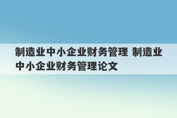 制造业中小企业财务管理 制造业中小企业财务管理论文