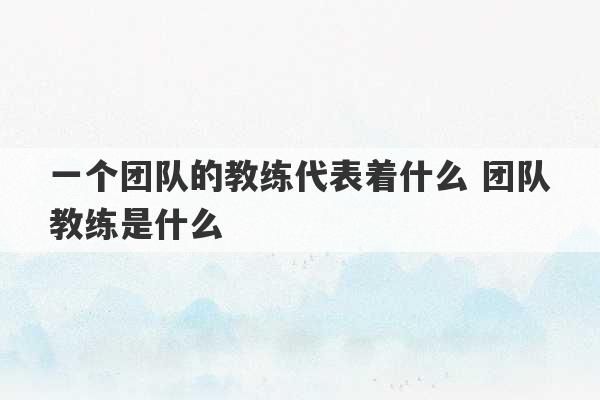 一个团队的教练代表着什么 团队教练是什么