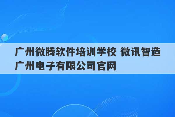 广州微腾软件培训学校 微讯智造广州电子有限公司官网