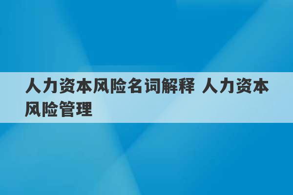 人力资本风险名词解释 人力资本风险管理