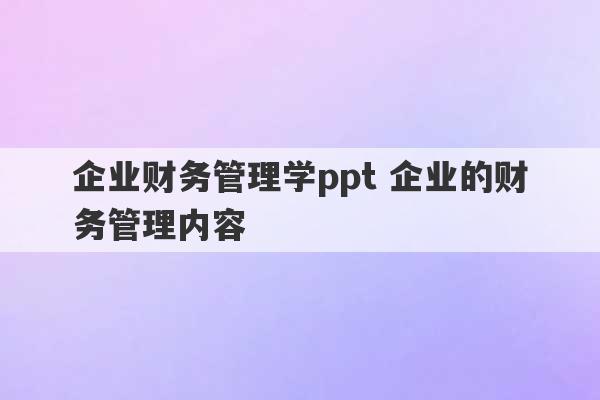 企业财务管理学ppt 企业的财务管理内容