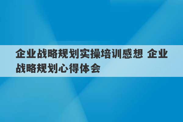 企业战略规划实操培训感想 企业战略规划心得体会