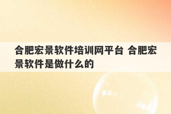 合肥宏景软件培训网平台 合肥宏景软件是做什么的