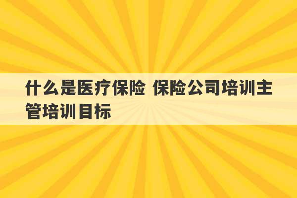 什么是医疗保险 保险公司培训主管培训目标