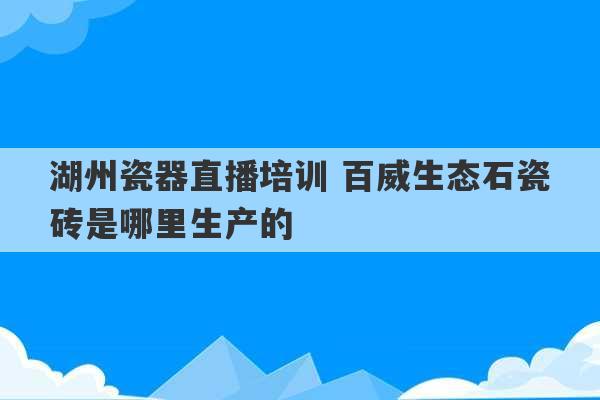 湖州瓷器直播培训 百威生态石瓷砖是哪里生产的