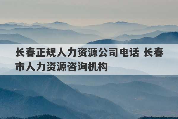 长春正规人力资源公司电话 长春市人力资源咨询机构