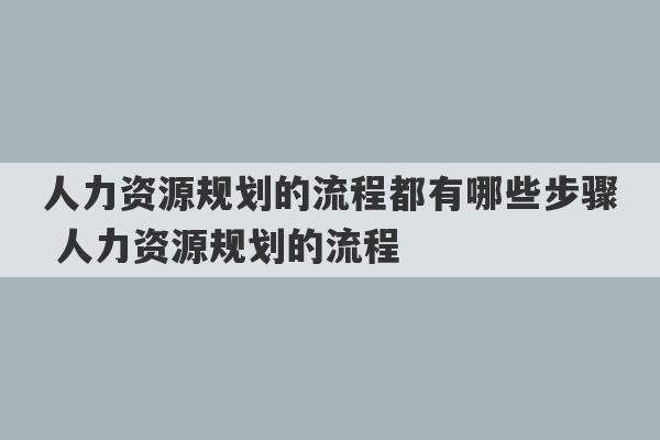 人力资源规划的流程都有哪些步骤 人力资源规划的流程